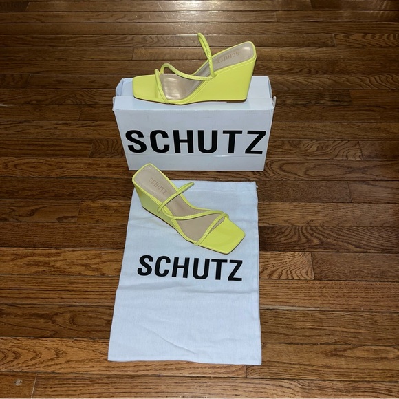 SCHUTZ Kiki Wedge Heel Sandals Green Apple Color Women’s Size 8 Square Toe - Picture 13 of 15